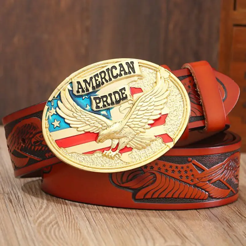 Fashion vintage eagle style Plate buckle belts for men high quality leather belt women cinturones hombre stylish waistband jeans |