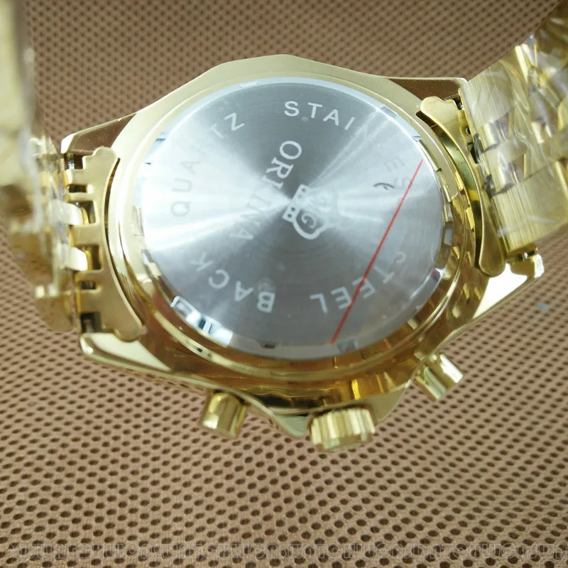 ORKINA часы Мужские кварцевые корпус из нержавеющей стали белый циферблат золотые