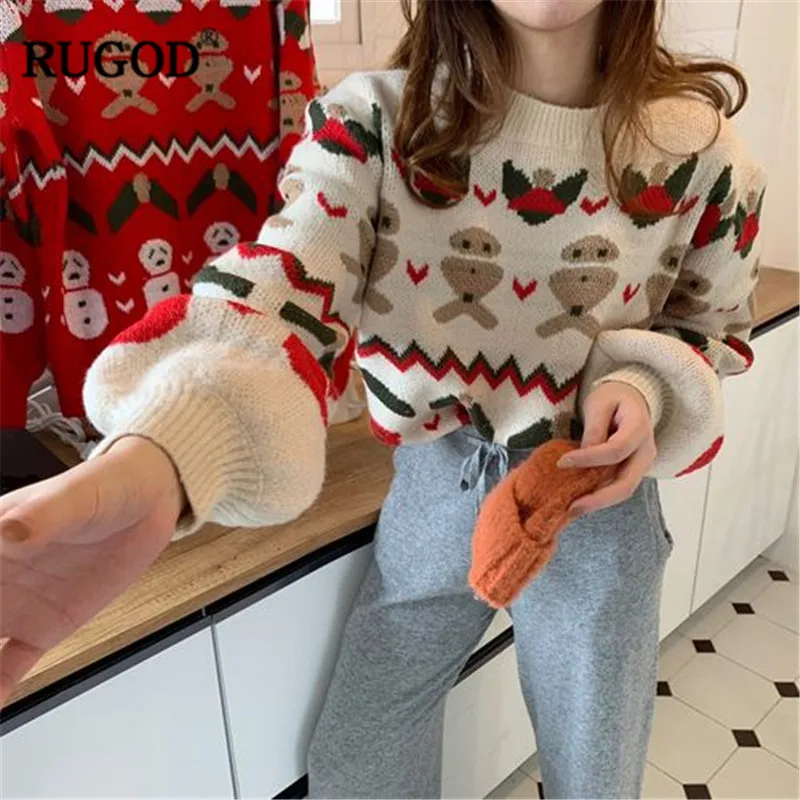 RUGOD 2018 винтажные Модные женские пуловеры Свободные повседневные рождественские