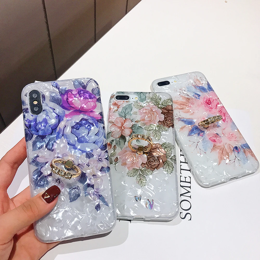 LOVECOM Ретро Цветочный кольцо стенд чехол для телефона для iPhone 11 Pro Max XR XS Max XS 7 8 6 Plus чехол мягкий IMD Dream Shell чехол для телефона