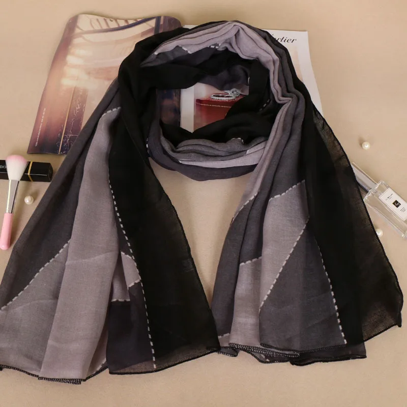 Модный этнический шарф в стиле пэчворк с эффектом омбре Осень-зима Мягкая