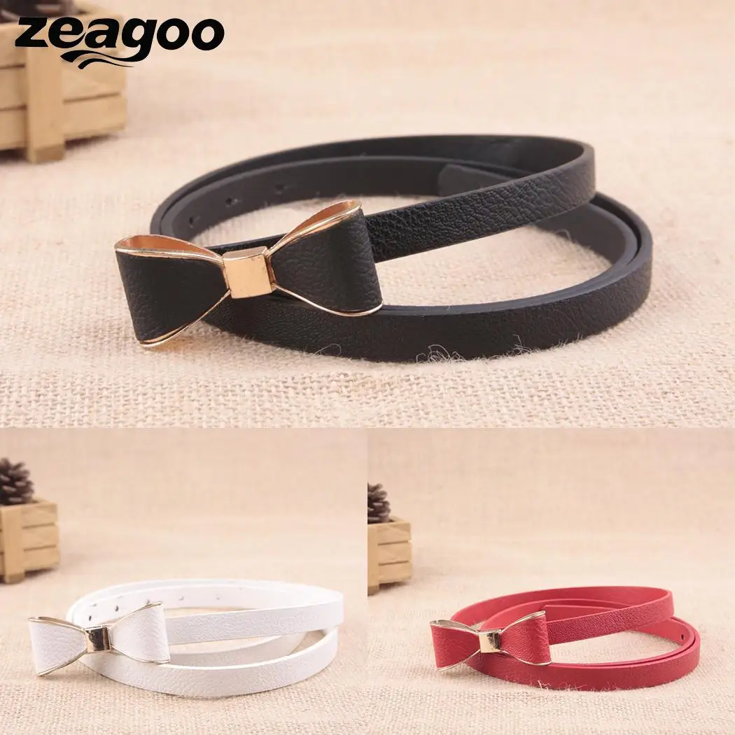 Zeagoo Мода Новый Одежда высшего качества с бантом узкие кожаные тонкий пояс на