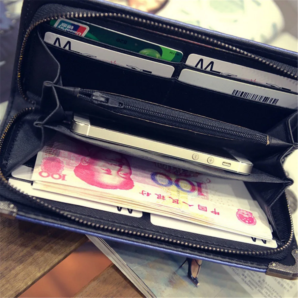 2018 Модные металлические черепа PU большие кожаные бумажники женские кошельки