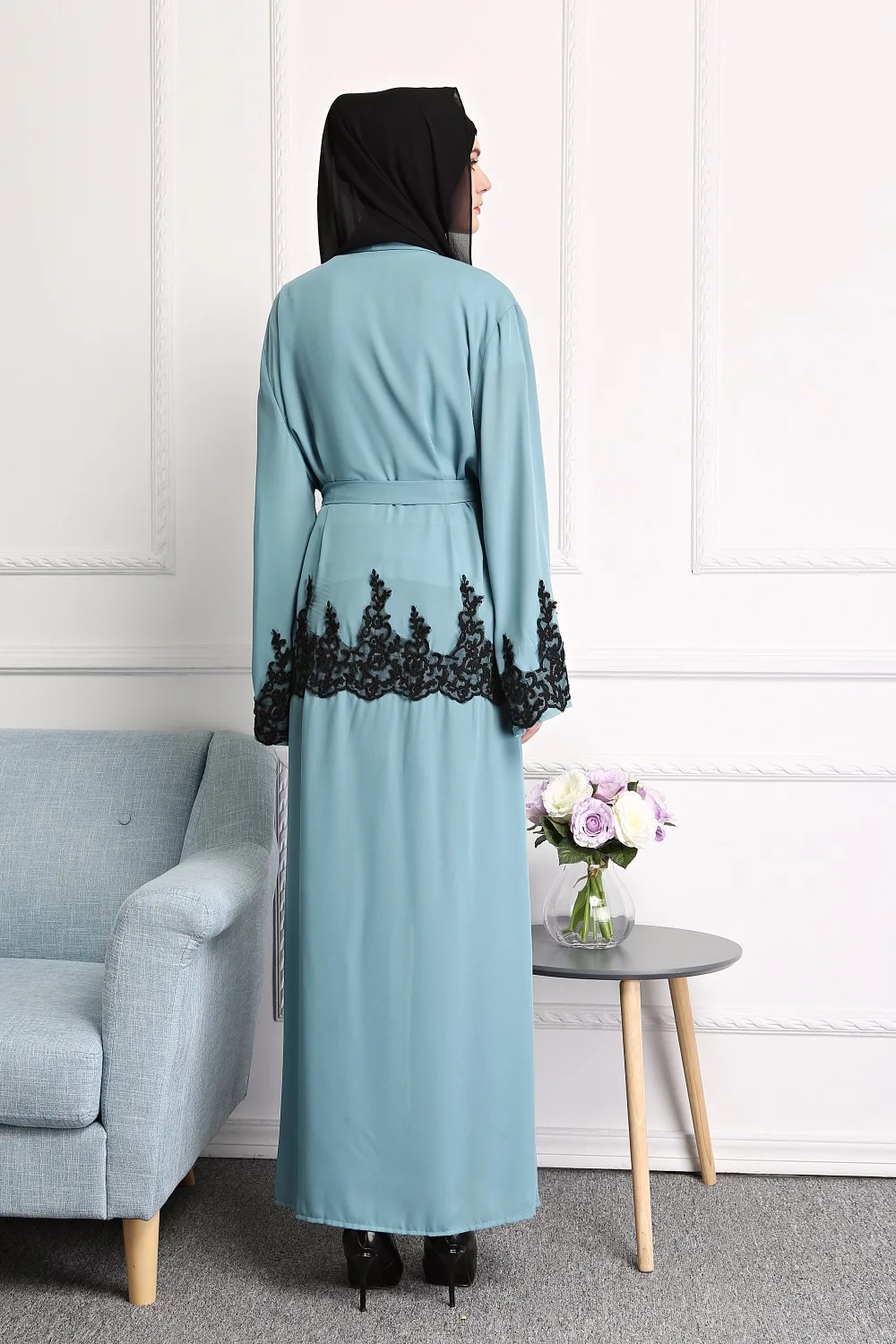 Модный мусульманский кардиган с вышивкой Abaya кружевные платья кимоно длинное