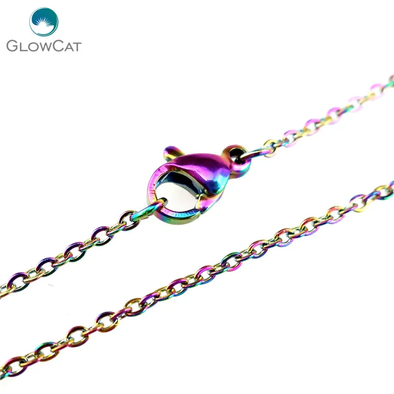 

5pcs/lot 18'' C22182 Rainbow Color1.6mm Stainless Steel Chains Necklace Rainbow Color Link Chain Jewelry Making