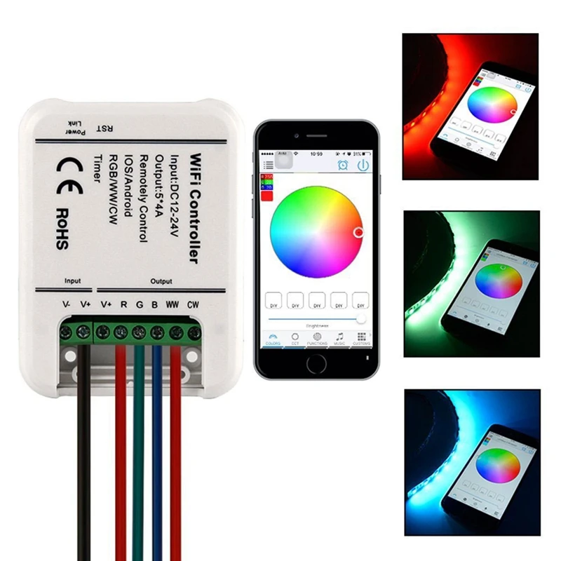 5 Channel Wifi LED Controller DC12V-24V RGB/CW/WW Strip Timer Output 20A IOS / Android Smartphone | Освещение