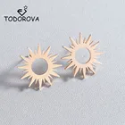 Серьги-гвоздики Todorova в стиле панк золотого цвета с изображением солнца для женщин, серьги-гвоздики в виде абстрактных колец и геометрических фигур, серьги-гвоздики