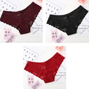wine red black red BEFORW, 3 шт., сексуальные кружевные трусики, женское модное нижнее белье, соблазнительные Красивые трусы, высокое качество, хлопок, низкая талия, женское нижнее белье - Цвет: wine red black red