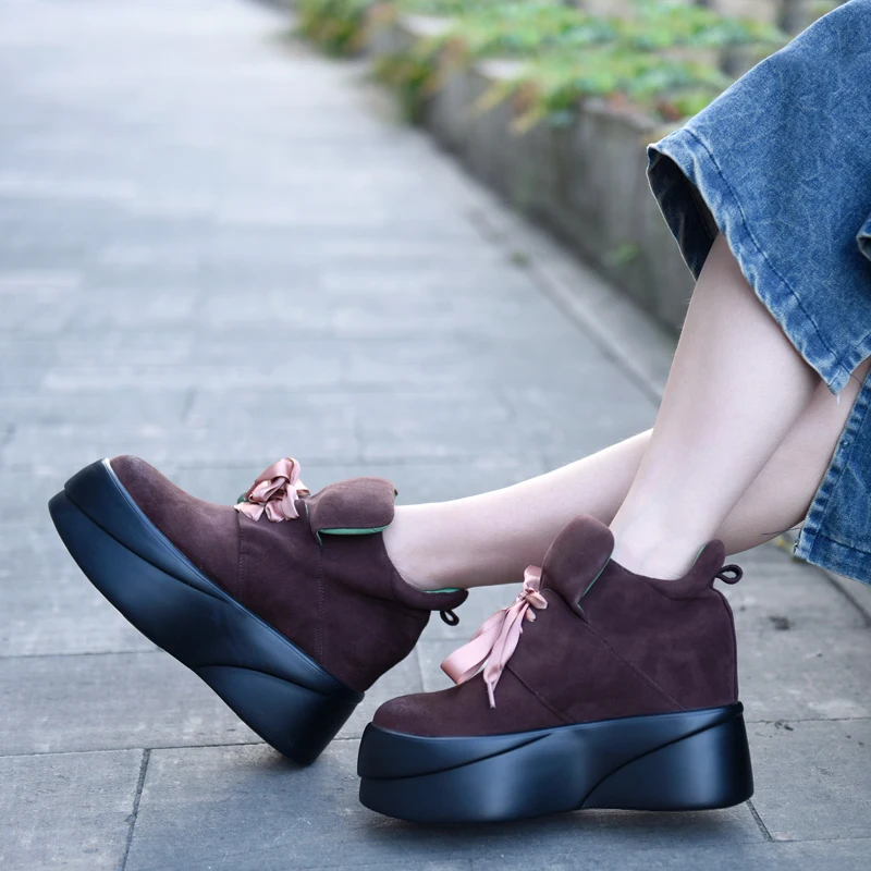 

Artmu Original High Heels Flat Platform Women Shoes High Top Invisible Increased Handmade Genuine Leather Shoes Black 8120-1L