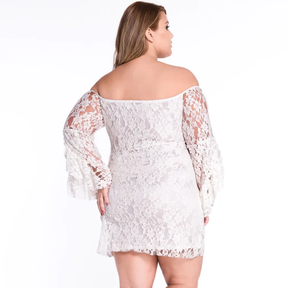 Большие размеры Женская Кружева Bodycon платье пикантные с плеча Slash шеи длинным
