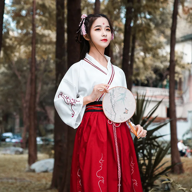 Китайский стиль весна осень Повседневный Hanfu для взрослых женщин студентов