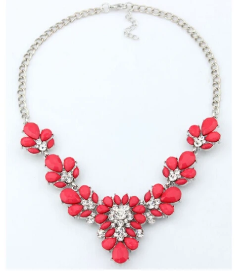 XL153REd Массивное ожерелье, готическое ювелирное изделие, хрустальные золотые ожерелья и подвески, Винтажное колье, ожерелье, Женские аксессуары, цветочный воротник - Окраска металла: XL153REd