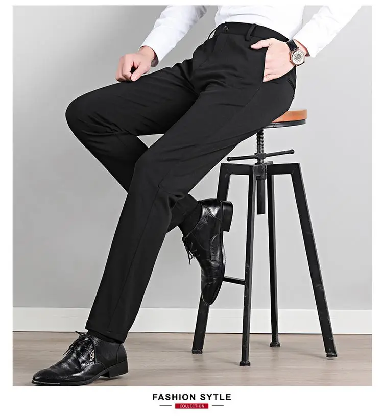 Сезон: весна-лето мужские деловые брюки Slim fit прямые стрейч для мужчин мотобрюки молния повседневное черные брюки Pantalones Hombres