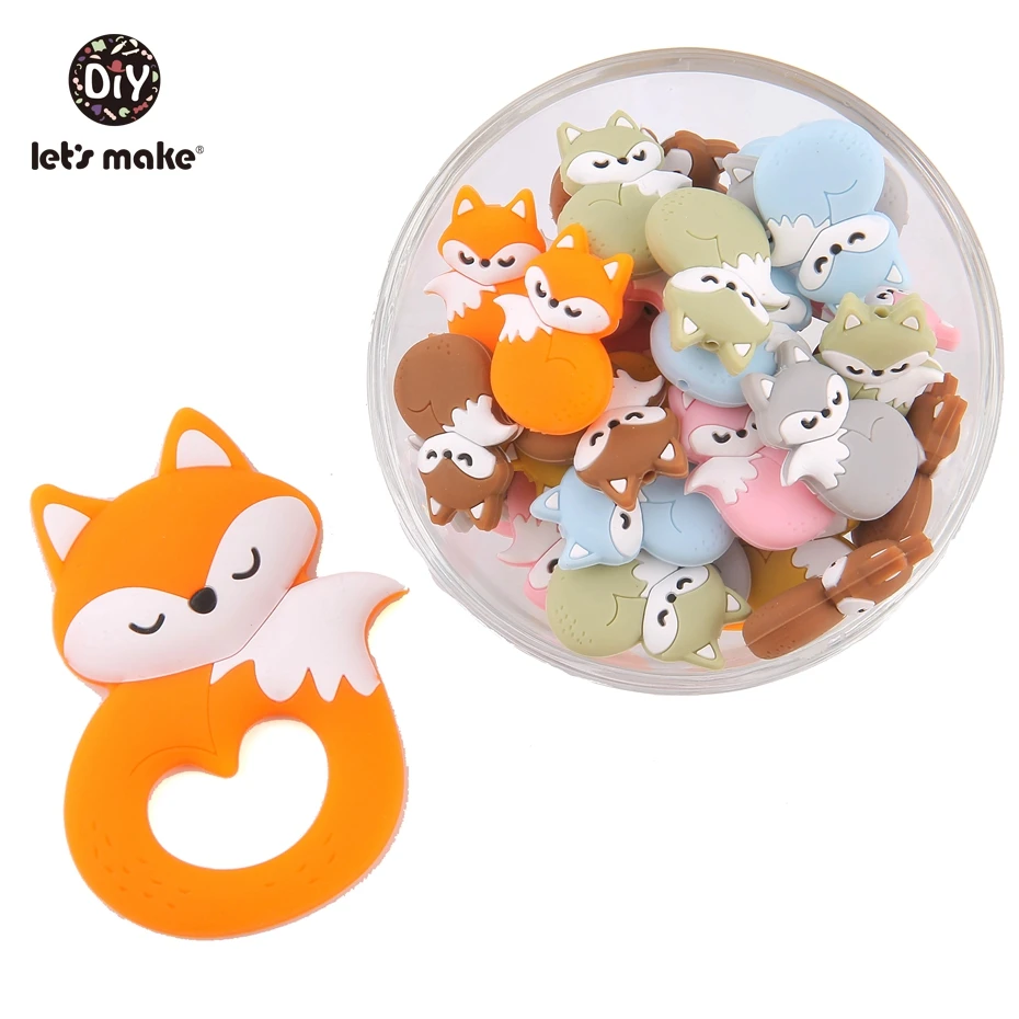 Let'S Make Wholesale 50Pc Silicone Teethers Bpa Free Food Grade Silicone Fox Cartoon Beads Stroller Baby Accessory  Baby Teether