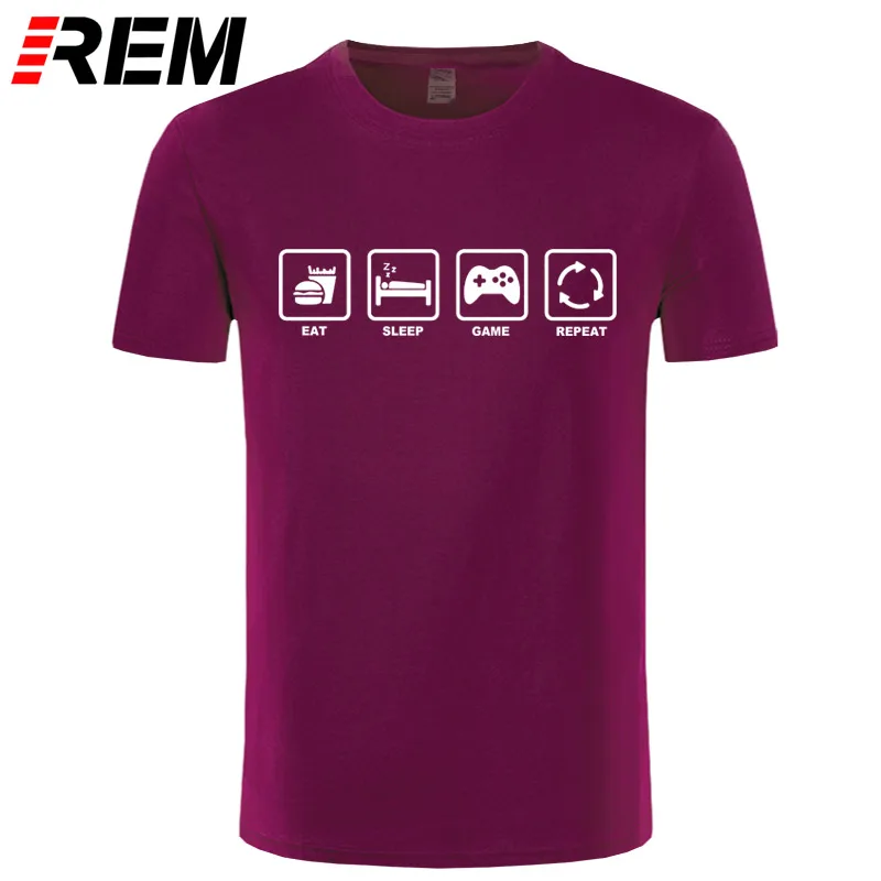 REM/брендовая одежда; футболка с надписью «Eat Sleep Game Repeat»; геймер гик; забавная футболка с компьютерным компьютером; Мужская хлопковая футболка с коротким рукавом; топ; Camiseta