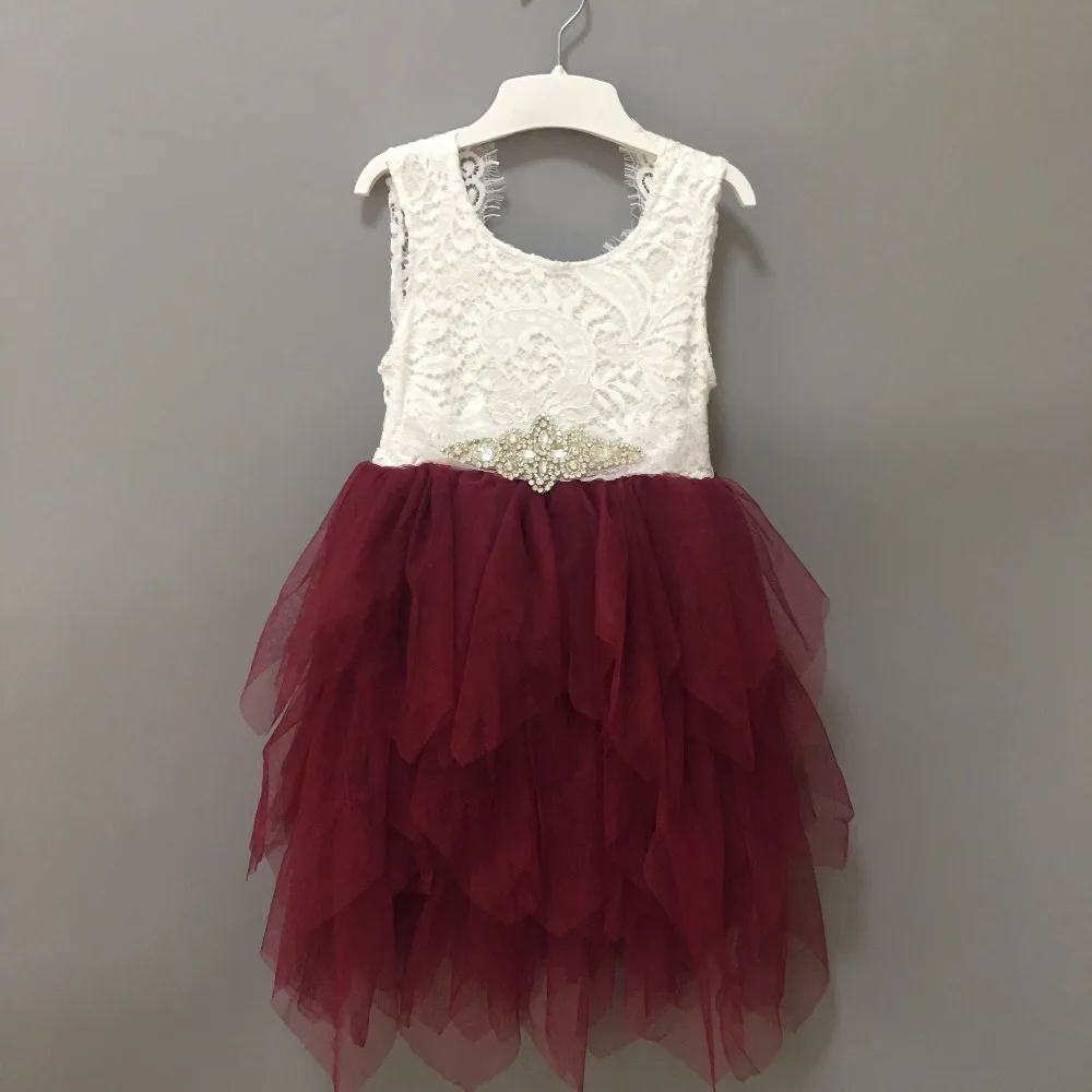 Красивые платья для маленьких девочек на день рождения кружевное нарядное платье детское платье принцессы Стразы Пояса Платье-пачка вечерние платье Платье с цветочным узором для девочек