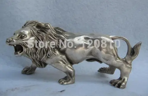 

Китайская фольклорная Изысканная белая медная Серебряная кошачья животная свирепная Мужская статуя льва 15 см