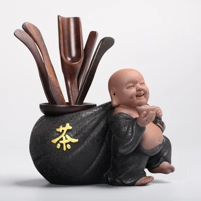 Tea ceremony Six Gentlemen Kung Fu tea set accessories complete of ebony chicken wing wood solid ceramic zero matching | Дом и сад
