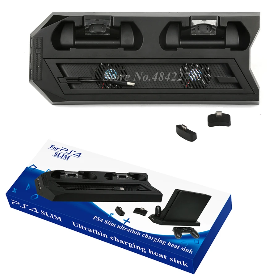 PS4 тонкий вертикальный стенд с кулер вентилятор охлаждения подставка для двух