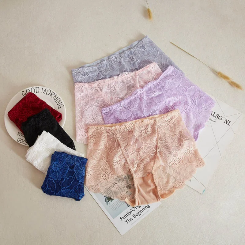 Женское нижнее белье с высокой талией Бесшовные дышащие кружевные трусы