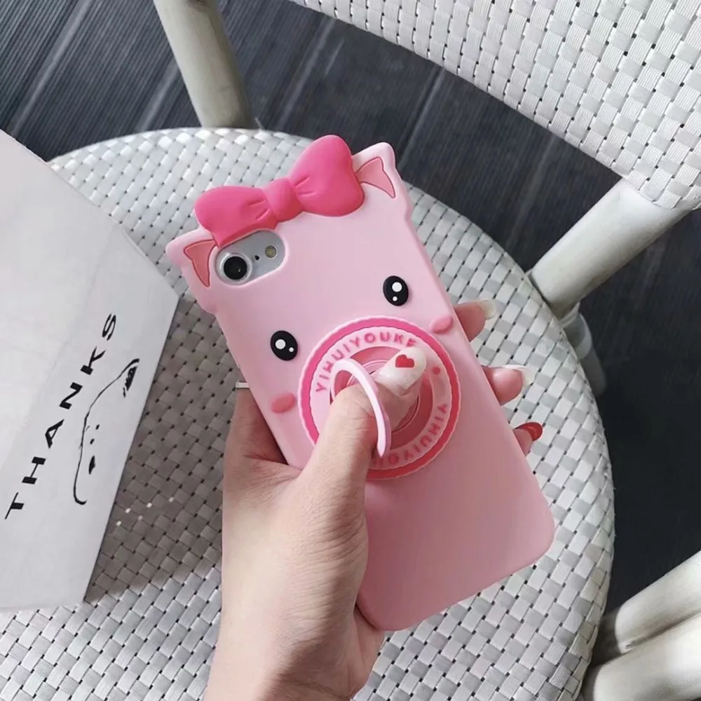 For iphone 6 7 8 Plus 3D Vivid Pink Pig silicone case for XS MAX XR silica gel antibreak cover cartoon holder funda | Мобильные