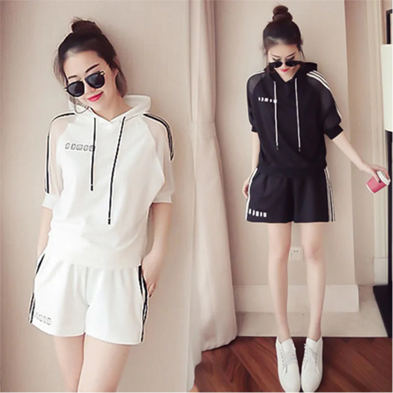 2019 Модный повседневный женский костюм из двух предметов футболка с капюшоном +