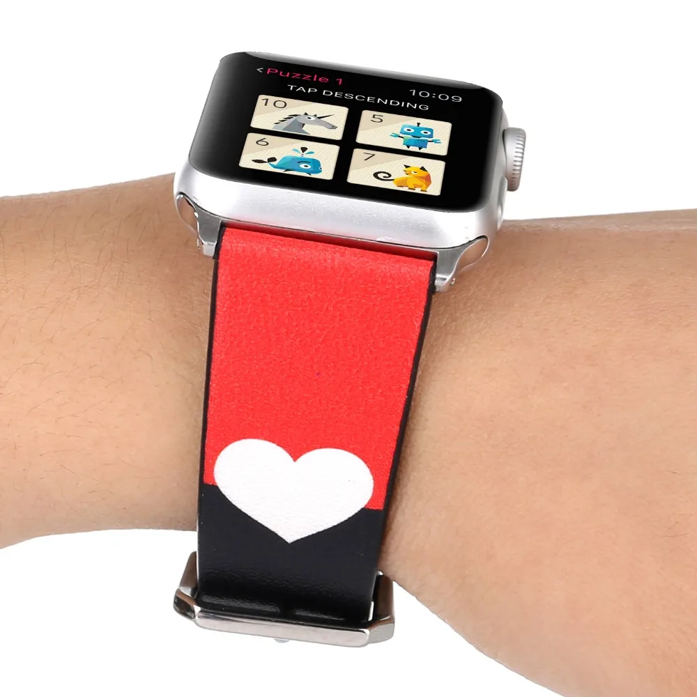 Кожаный ремешок для Apple watch группа 42 мм 38 мм пара любовь сердце металлической пряжкой ремешок для iwatch серии 3 2 1 Аксессуары