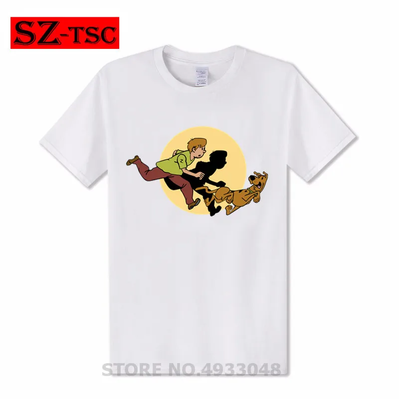 Мужская футболка The Adventure of Scooby Tintin and Doo свободная с коротким рукавом новые