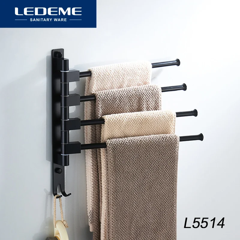 

Держатель для полотенец LEDEME L5514, лакированный алюминиевый держатель для полотенец с крючком, аксессуар для ванной комнаты, 35 см