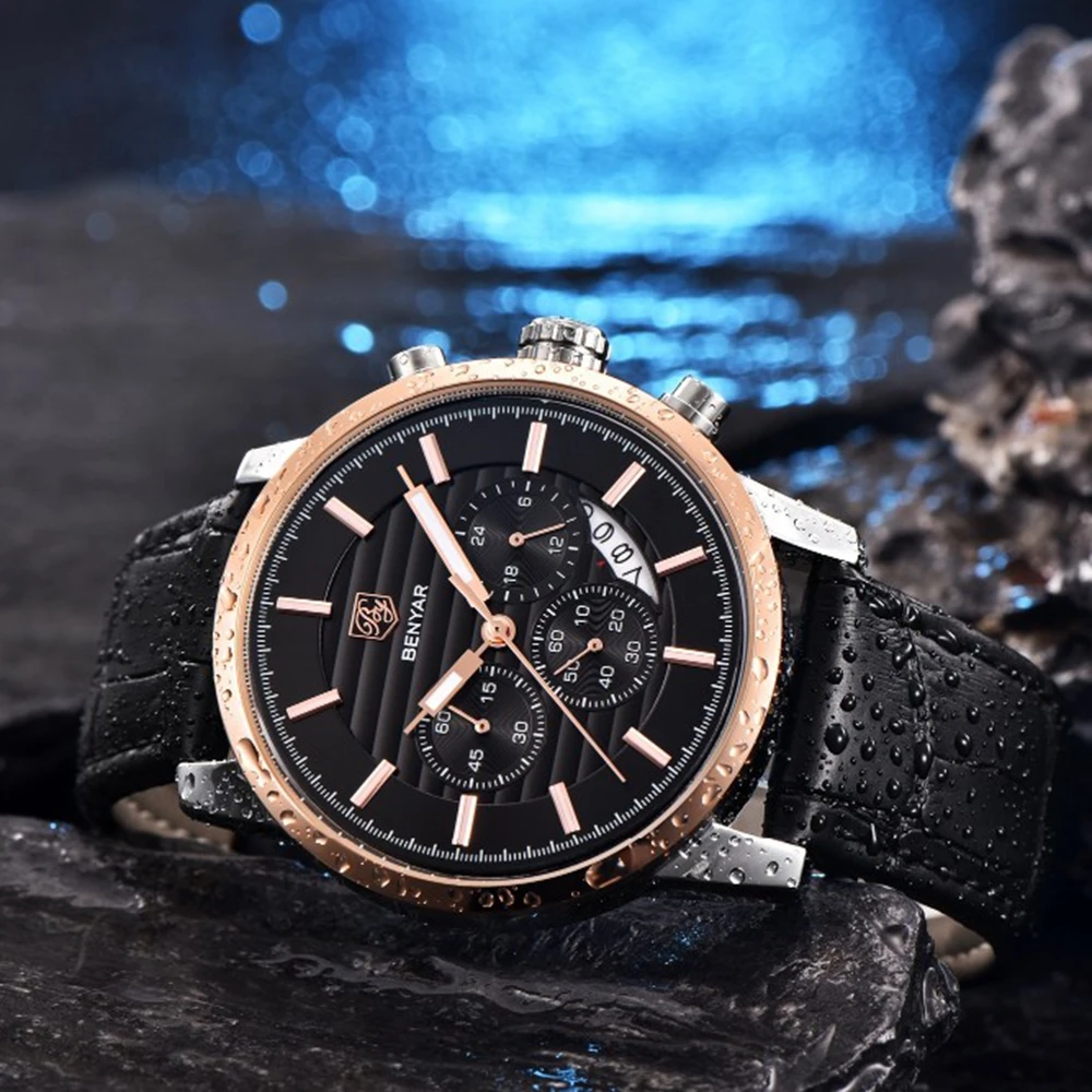 Benyar бренд класса люкс мужские часы Авто Дата хронограф спортивные кварц