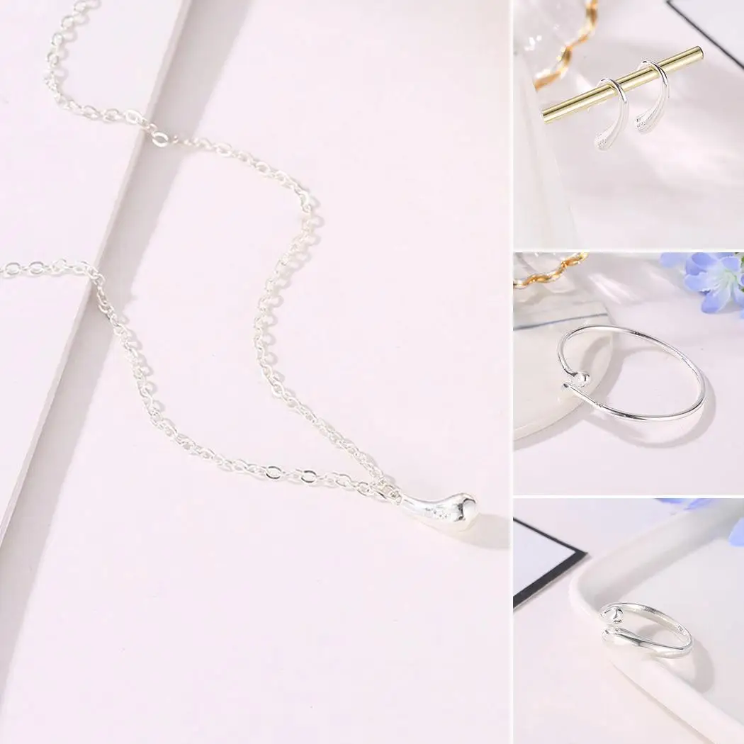 Женская мода геометрическая форма колье с кольцами 1 х Серьги Браслет комплект