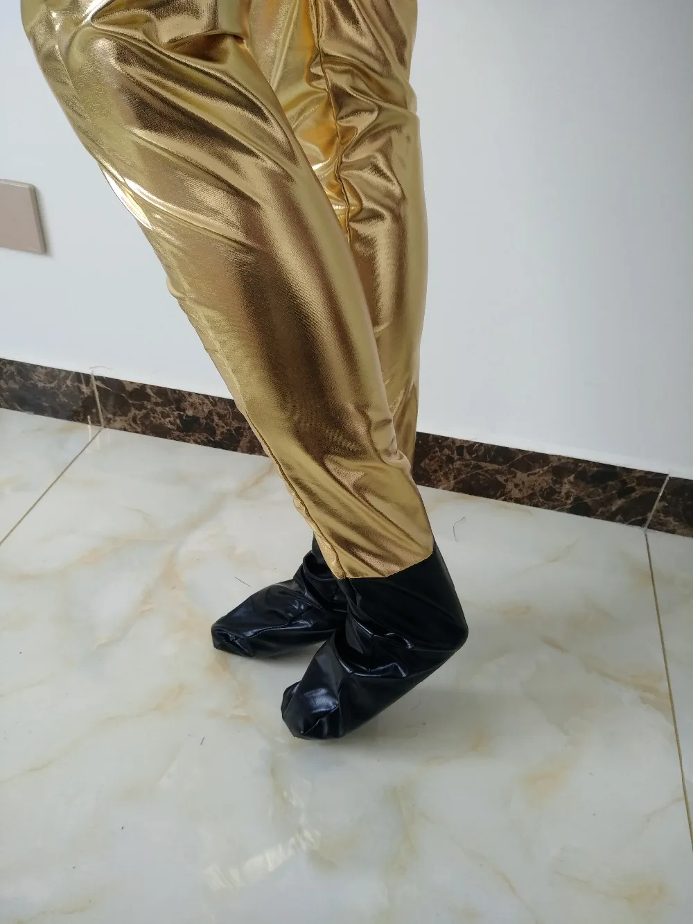 Соблазнительный черный с золотым цветом высококачественный металлик Zentai Catsuit