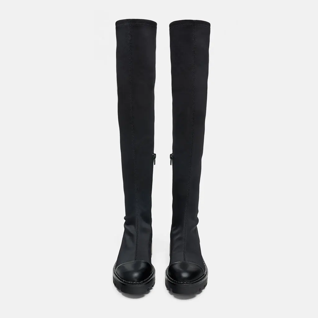 Careaymade/Новинка; женские модные черные сапоги на плоской подошве с рифленой подошвой; модные ботфорты; дорогие сапоги