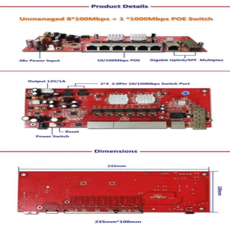 OEM/ODM 9 портовый гигабитный SFP модуль переключения Поддержка AF/AT 10/100/1000 Мбит/с