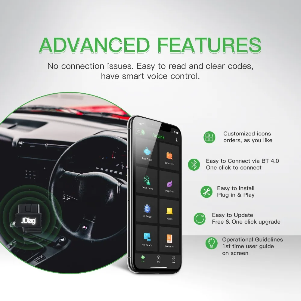 Автомобильный диагностический инструмент JDiag Faslink M2 Bluetooth 4 0 OBDII OBD2 считыватель