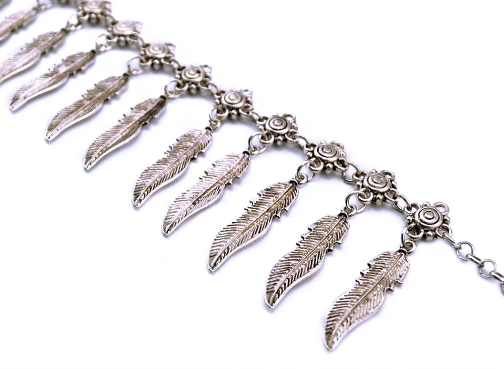 Богемное резное античное серебро цветок лист кисточкой браслет для женщин