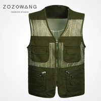 zozowang 2017 new solid v neck zipper spring summer autumn plus size 3xl waist coat men fashion multi pocket vest men khaki