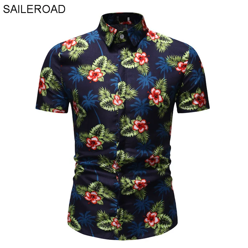 SAILEROAD 2019 Мужская рубашка с цветочным принтом Летняя Пляжная гавайская пальмы