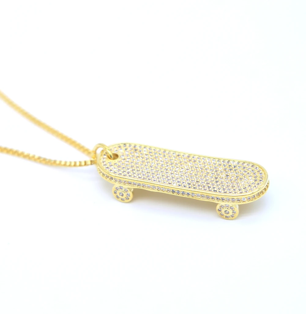 Hip Hop CZ Gold Color CUBIC ZIRCONIA slide plate Pendant Necklace Long Sweater 24&quot Sport bling Christmas Gift | Украшения и