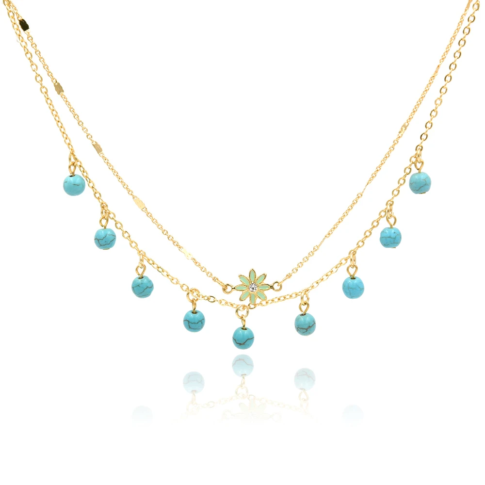 New Arrival Double Chain Turquise Beads Pendant Anklet Foot For Woman Summer Bracelet Charm Anklets Jewelry Gift | Украшения и