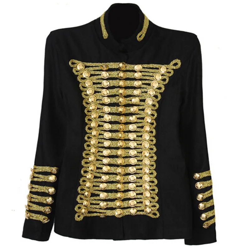 

AILOOGE 2021 уникальный взлетно-посадочной полосы модные, в стиле рок, Панк куртка для женщин шерсть золотыми пуговицами армии