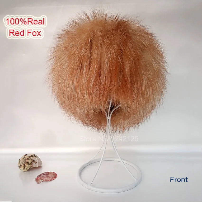 Новые осенне-зимние шапки из красного меха лисы для родителей и детей теплая