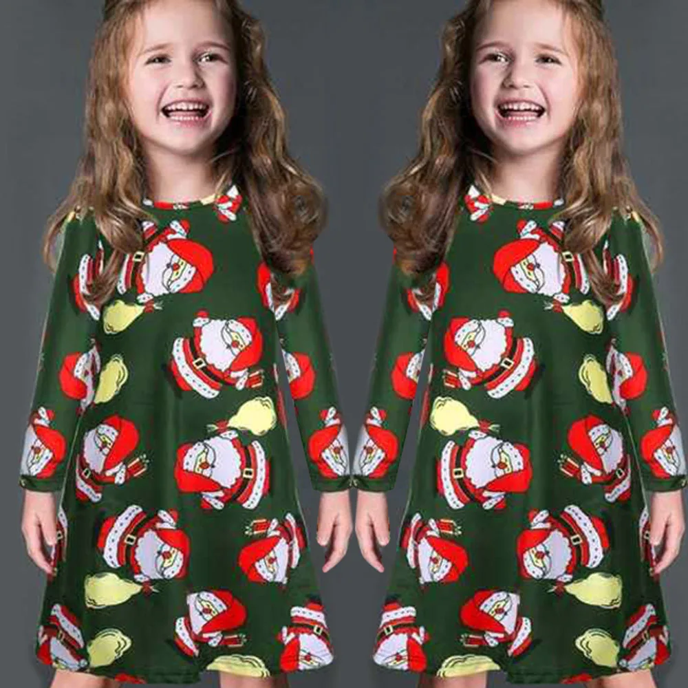 2019 Girls Dress Toddler Kid Baby Clothes Long Sleeve Children Clothing Cartoon Print christmas dress Dropshipping | Детская одежда и