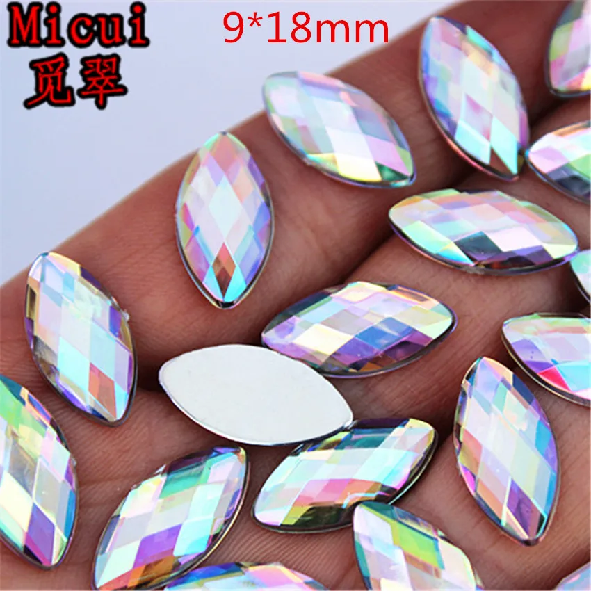 Micui, 100 шт., форма конского глаза, прозрачный кристалл, AB, акриловые стразы, плоская задняя сторона, дизайн ногтей, не горячая фиксация, для рукоделия, украшения MC720