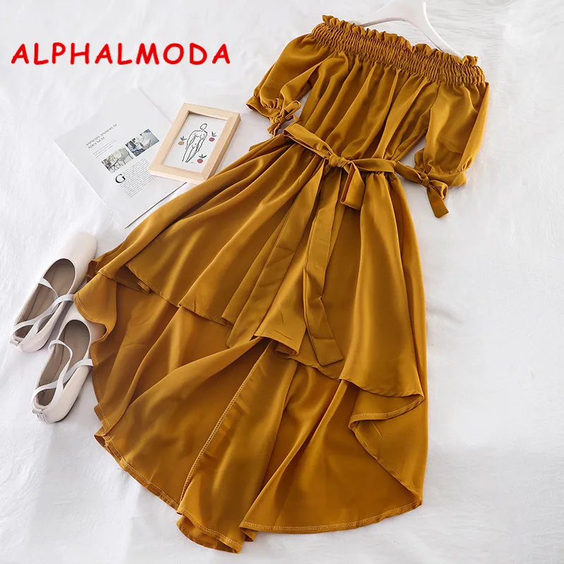 Женское платье с асимметричным подолом ALPHALMODA пуловер открытыми плечами