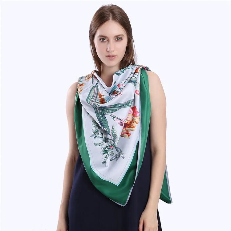 Женский шелковый шарф с цветочным принтом 100% x 130 см|silk square scarf|square scarfbrand women scarf |