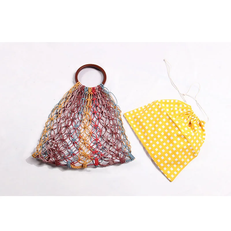 2019 населения хлопчатобумажные веревку полые соломенная сумка Sheer макраме Tote