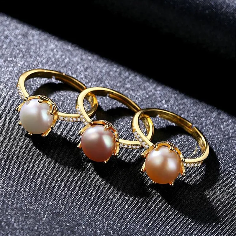 925 Sterling Silver Crown Shape Eight Paws 8-8.5mm Real Natural Freshwater White Pink Purple Pearl Finger Rings For Girlfriend | Украшения