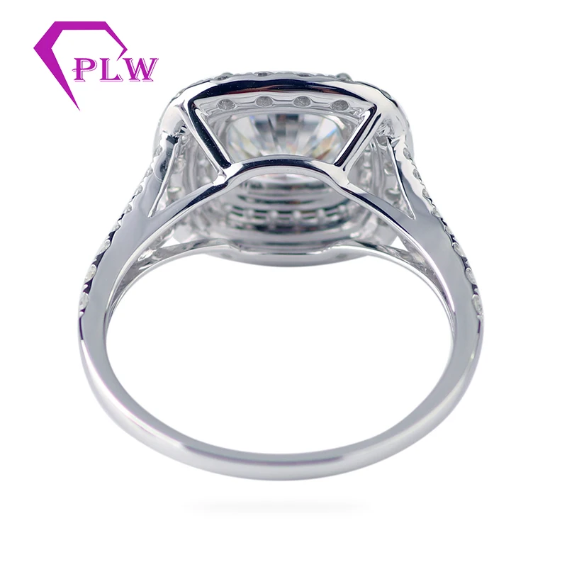 Классический стиль два halo 18k Белый цвет золото 3ct D Цвет ледяная Подушка moissanite