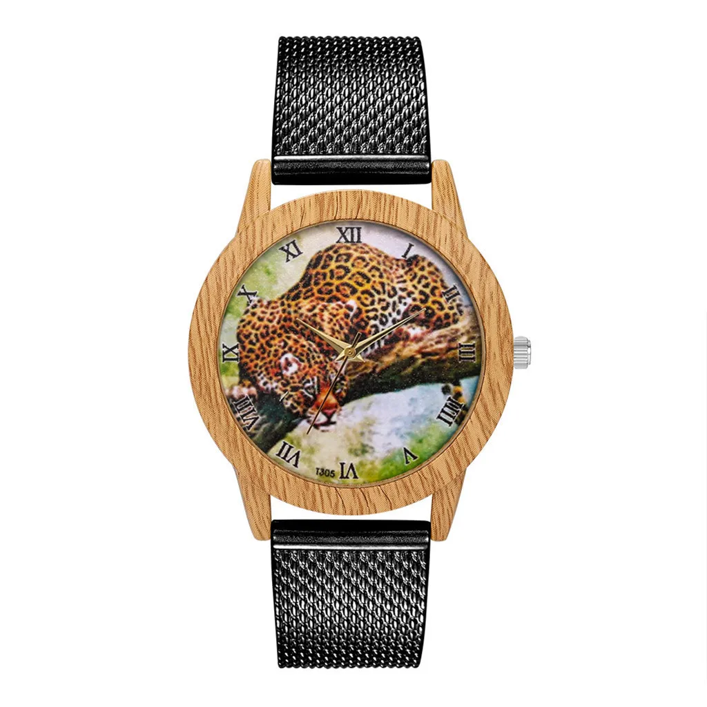 Женские наручные часы с леопардовым принтом кварцевые зеркальным стеклом и